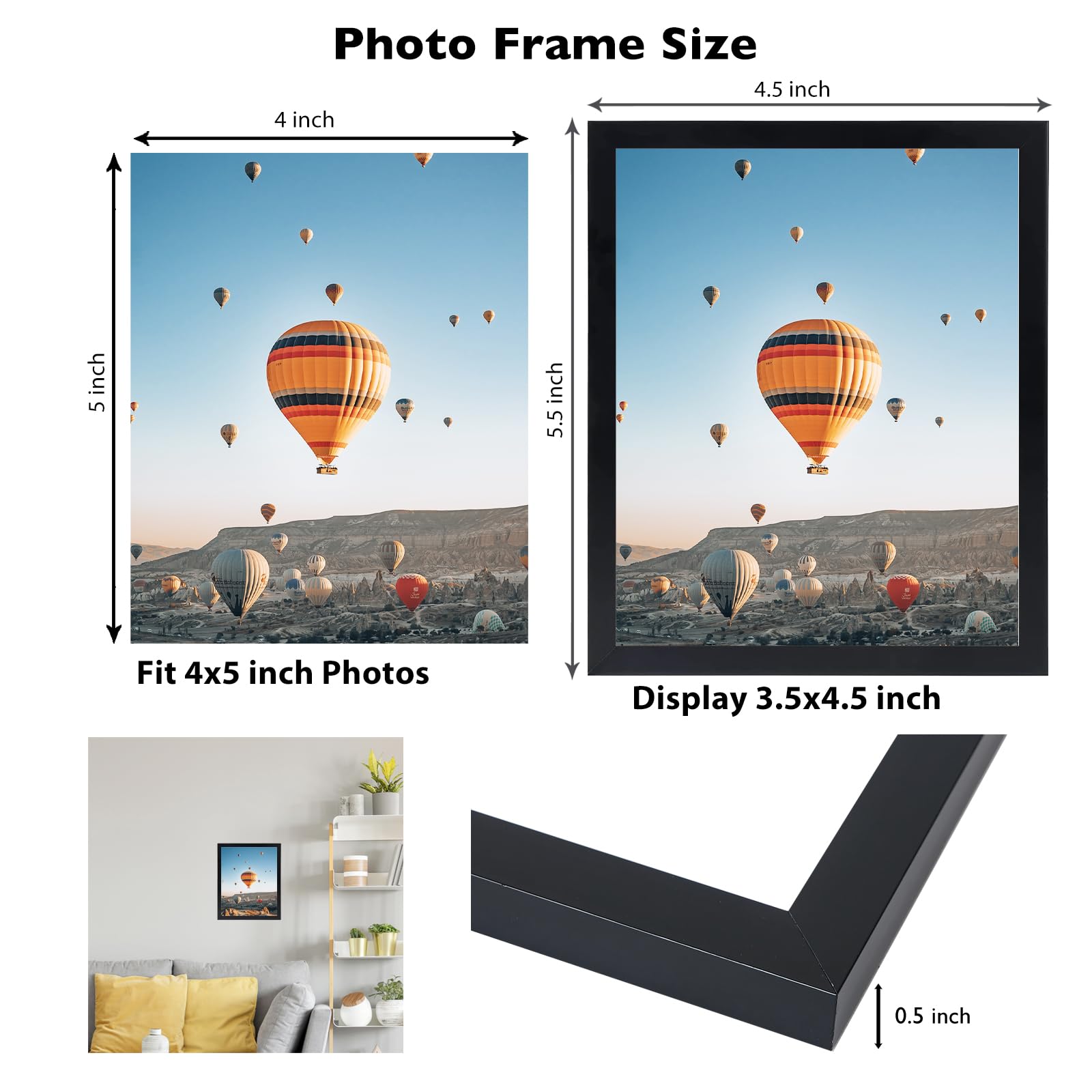 JCJMY 4x5 Picture Frame Set of 2 for Wall Hanging or Tabletop, Wall Mounting Horizontally or Vertically, 4 x 5 Wall Gallery Post